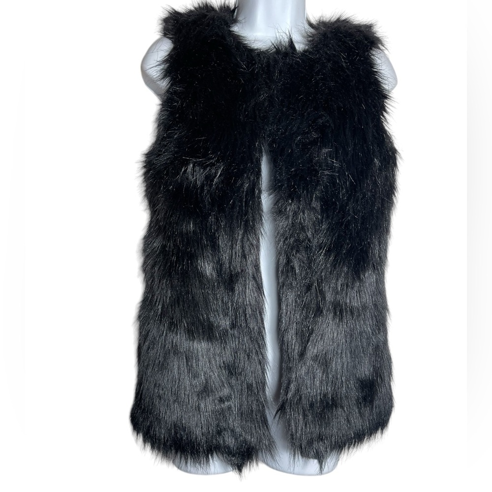 Miss London Black Label vest faux fur cardigan vest size small faux leather 🖤🖤🖤